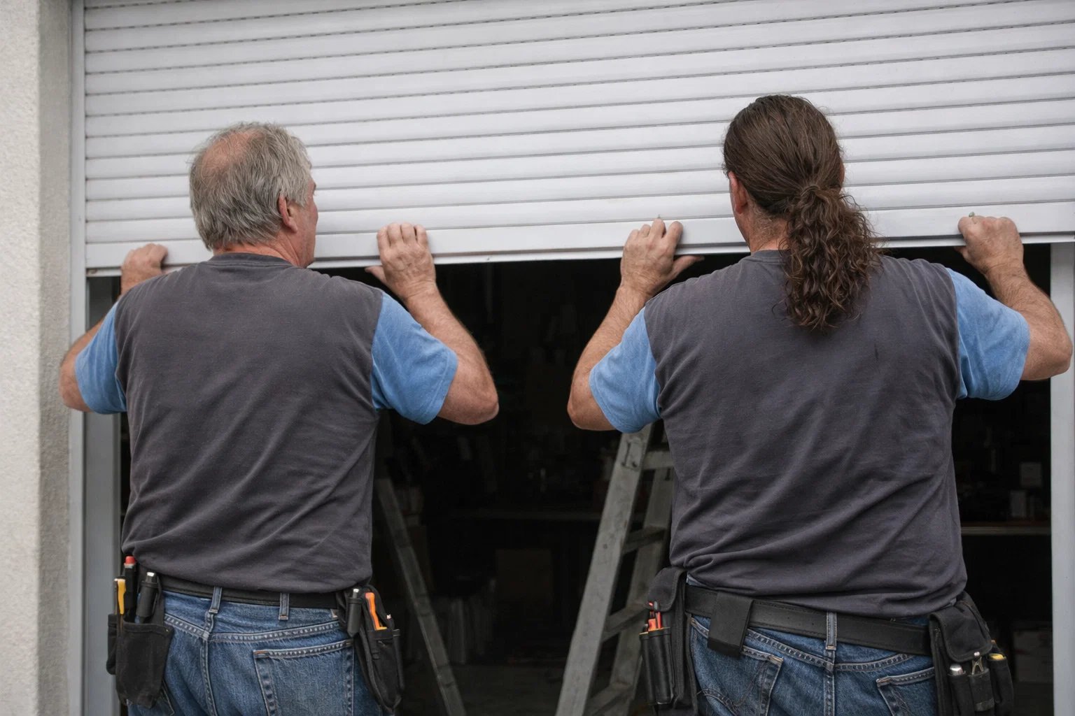 Técnicos de PECERCO instalando persiana en Cerdanyola del Vallès
